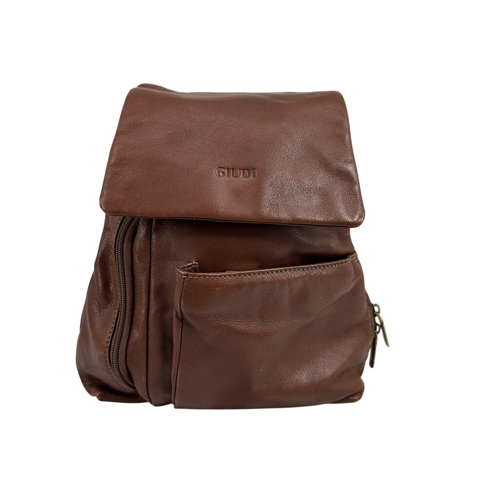 Giudi Womens Italian Leather Backpack Brown  Small Pockets Boho Casual Travel